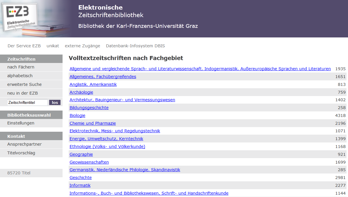 Die Elektronische Zeitschriftenbibliothek EZB in neuem Design